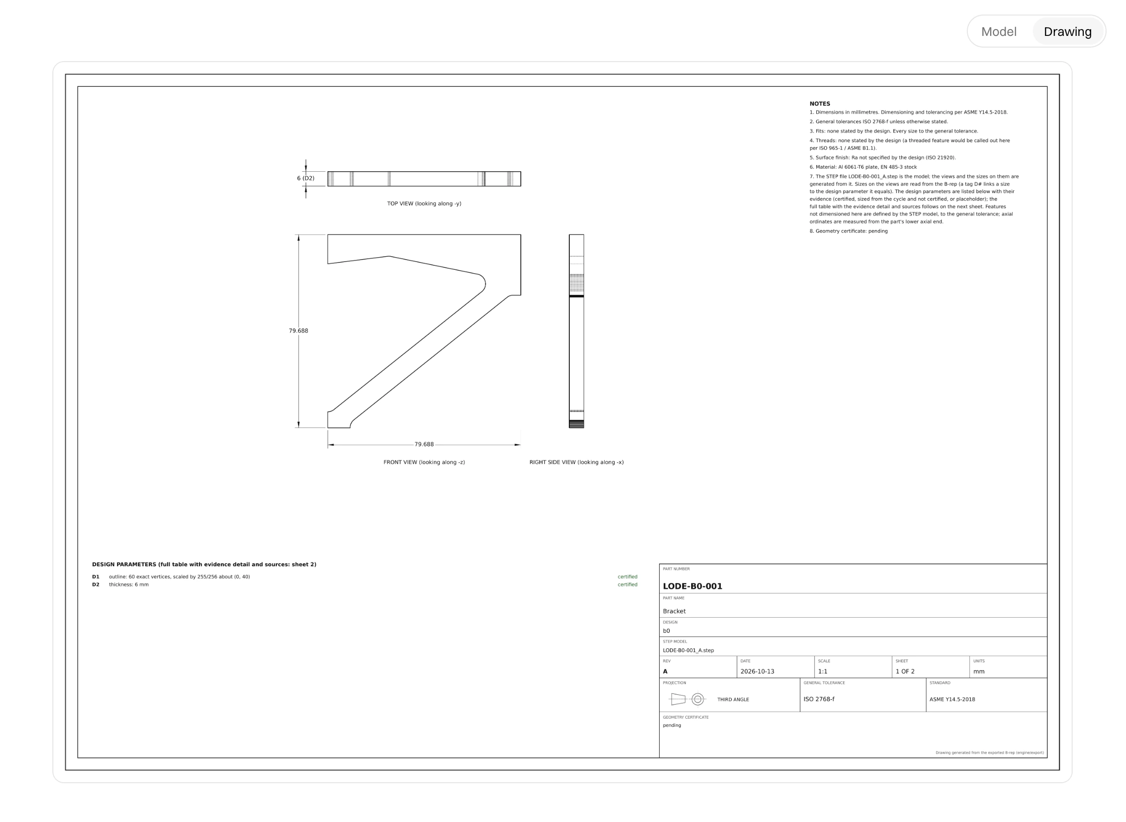 A drawing sheet
